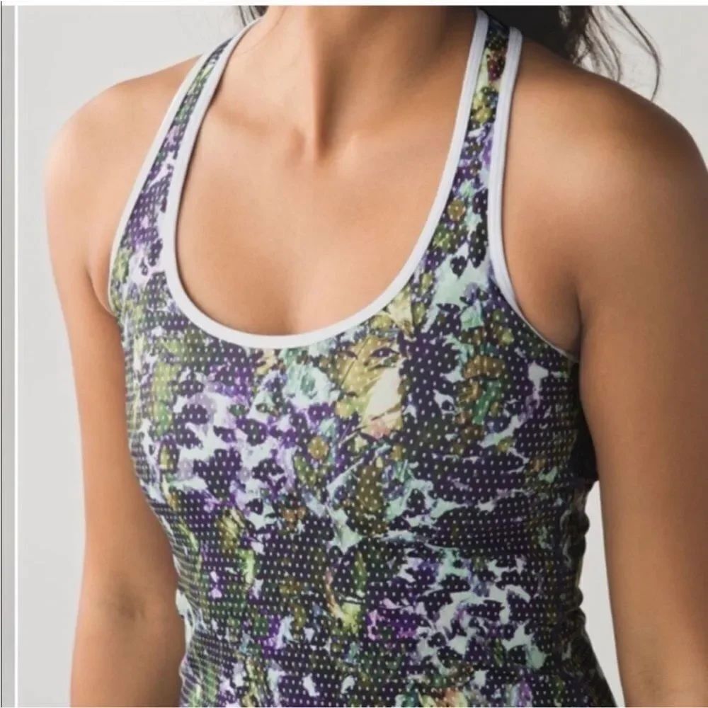 Lululemon Cool Racerback tank top, "Floral Sport White Multi-Color" pattern sz 4 - Picture 2 of 8